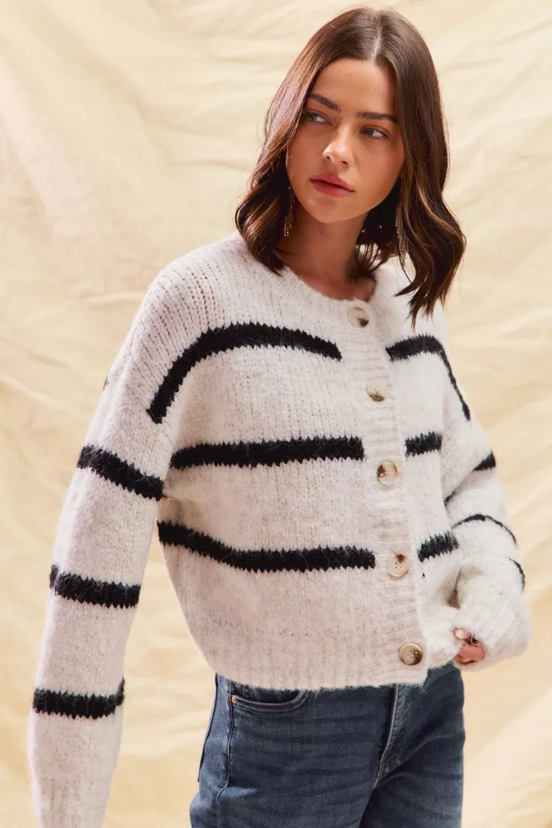 Stripe Soft Touch Button Cozy Sweater Cardigan, image 8