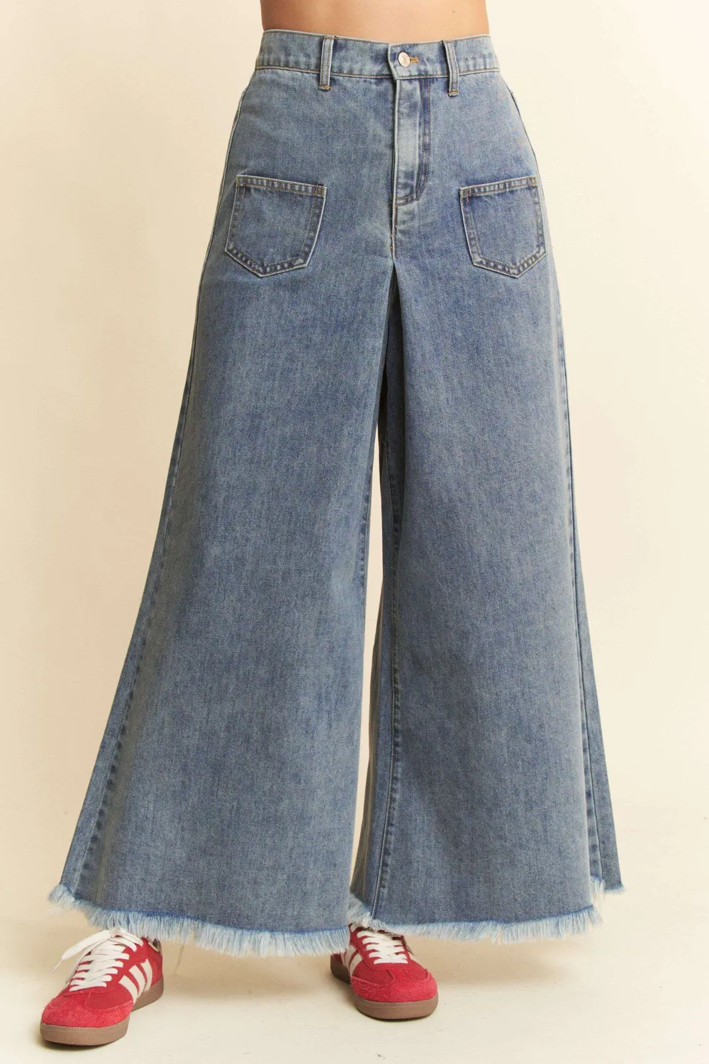 Patch Pocket Wide Leg Culotte Jeans, image 3