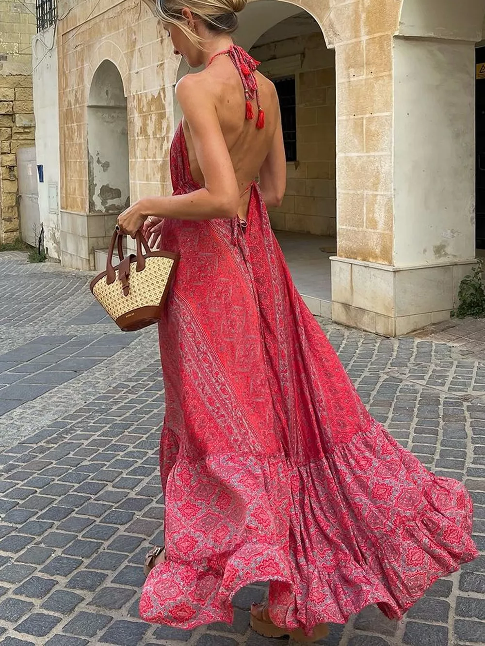 Tiered Halter Neck Maxi Dress, image 2