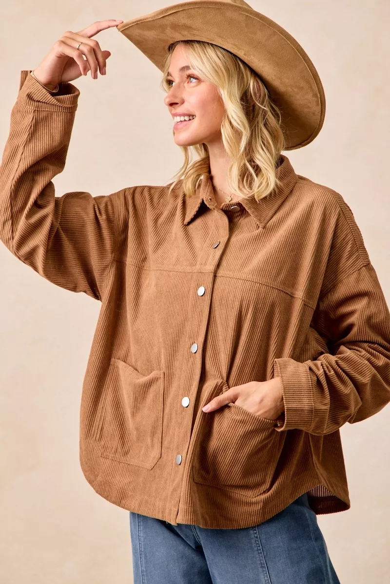 Corduroy Relaxed Fit Shacket with Back Pleat, image 11