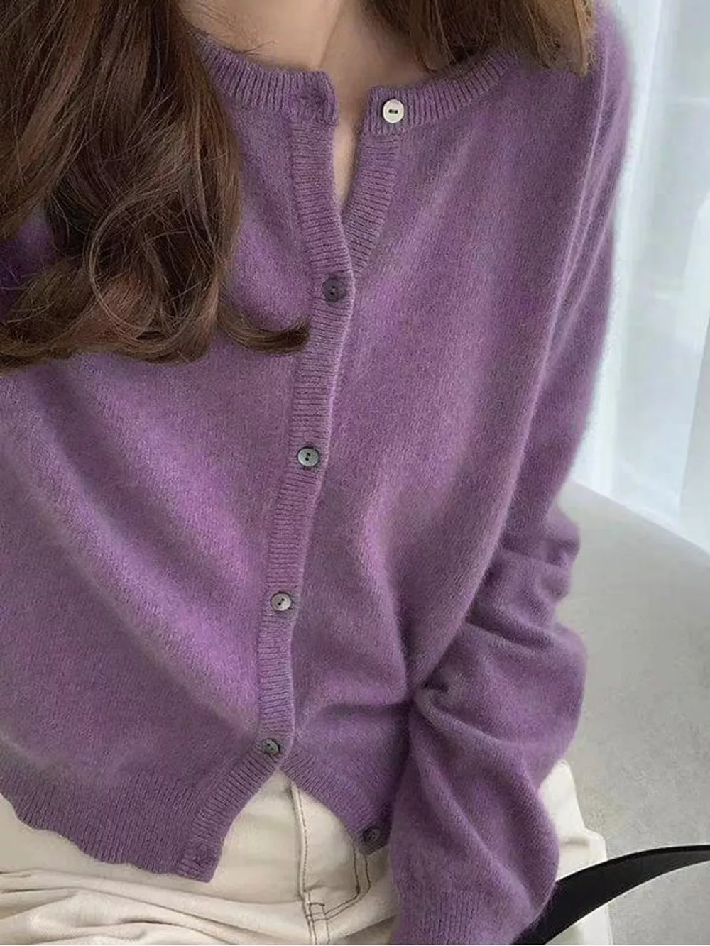 Crew Neck Button-Down Knit Cardigan, image 40