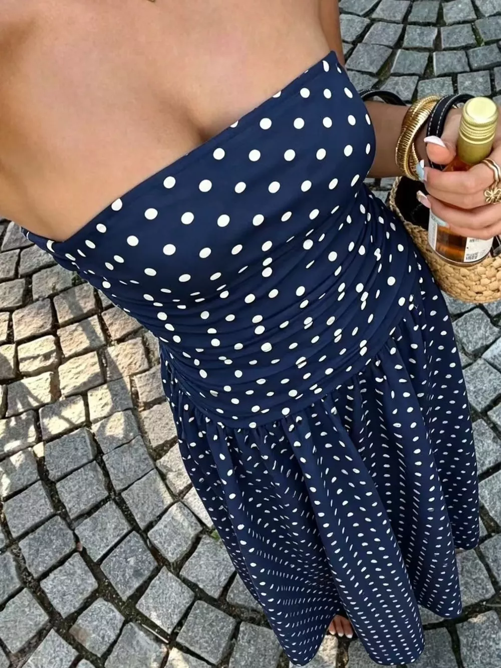 Strapless Polka Dot Ruched Maxi Dress, image 30