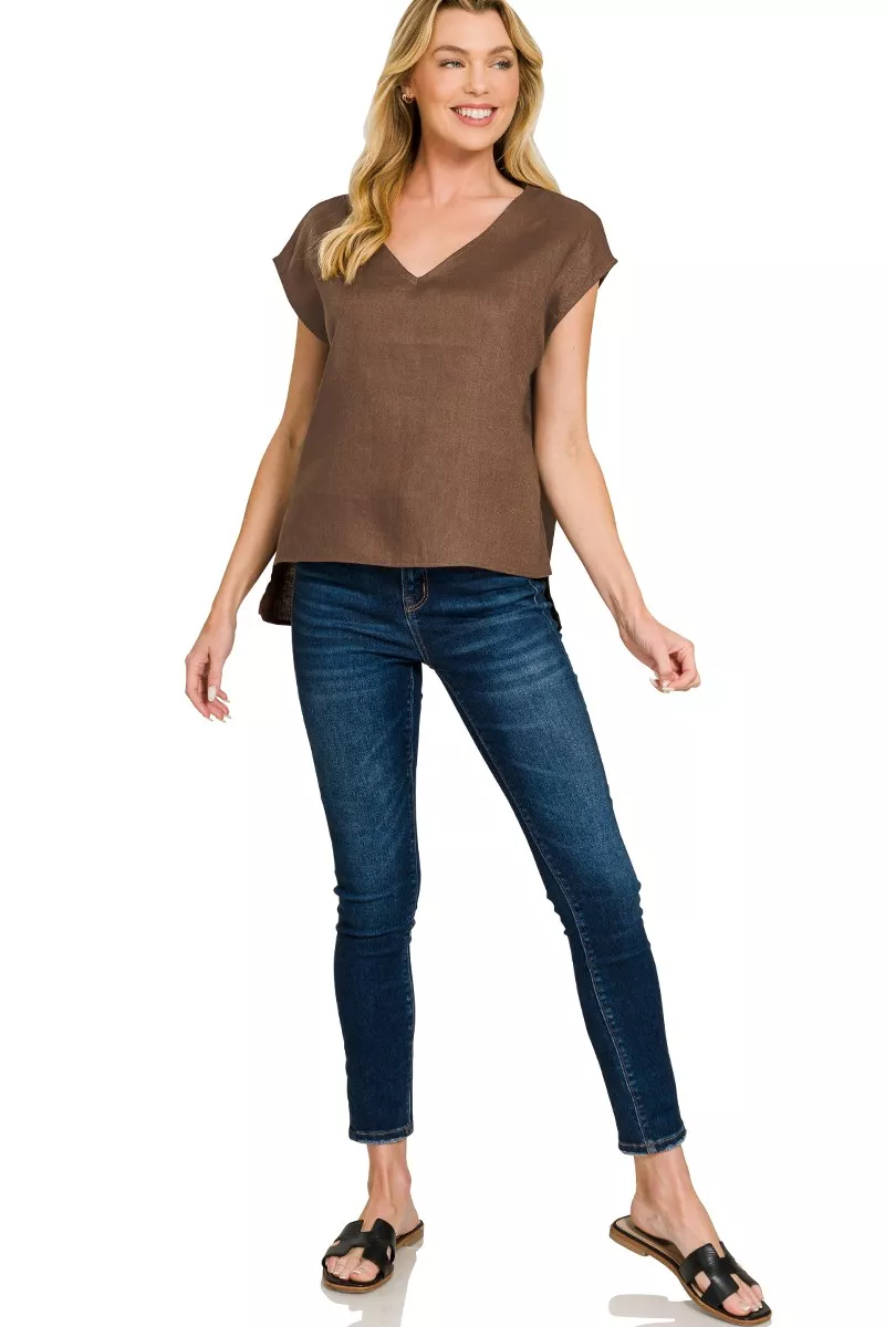 Linen V-Neck Sleeveless Top, image 3