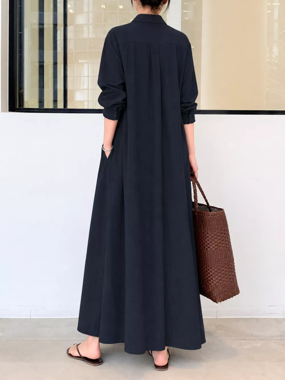 Full Size Button Front Long Sleeve Maxi Shirt Dress Plus Size, image 22