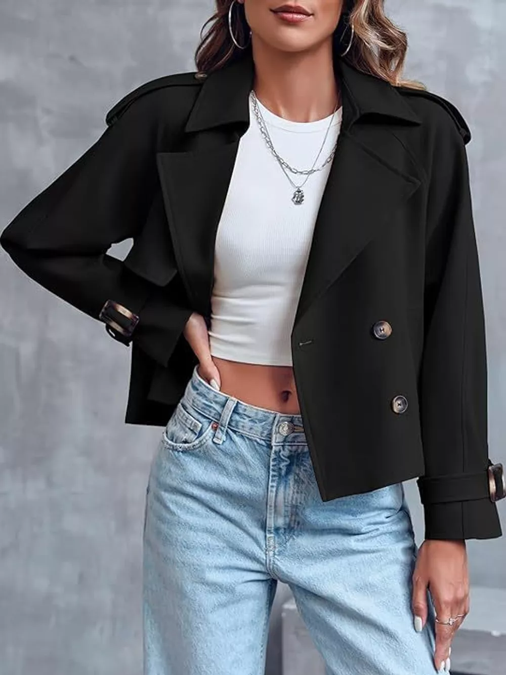 Double-Breasted Cropped Trench Outerwear