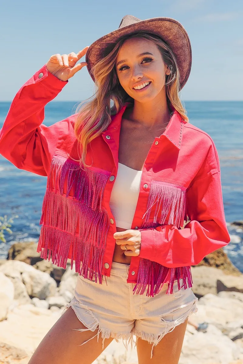 Rhinestone Fringe with Studed Collar Jacket, image 11