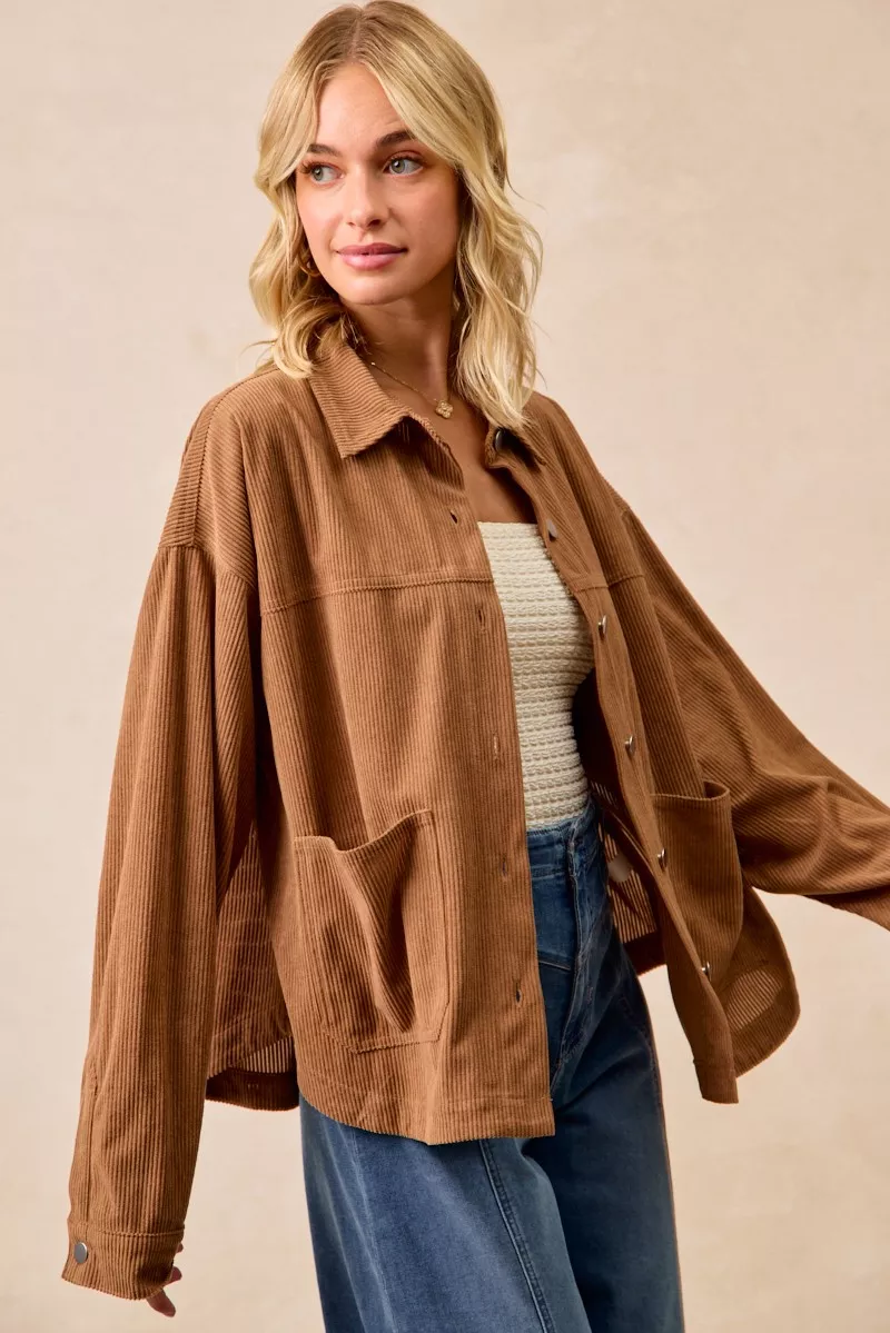 Corduroy Relaxed Fit Shacket with Back Pleat, image 8