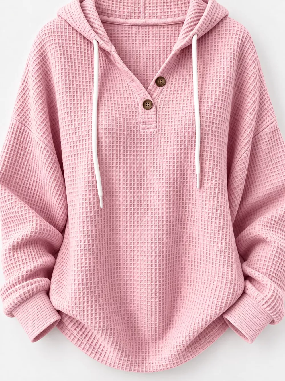 Full Size Waffle Knit Button Detail Hoodie Plus Size, image 19