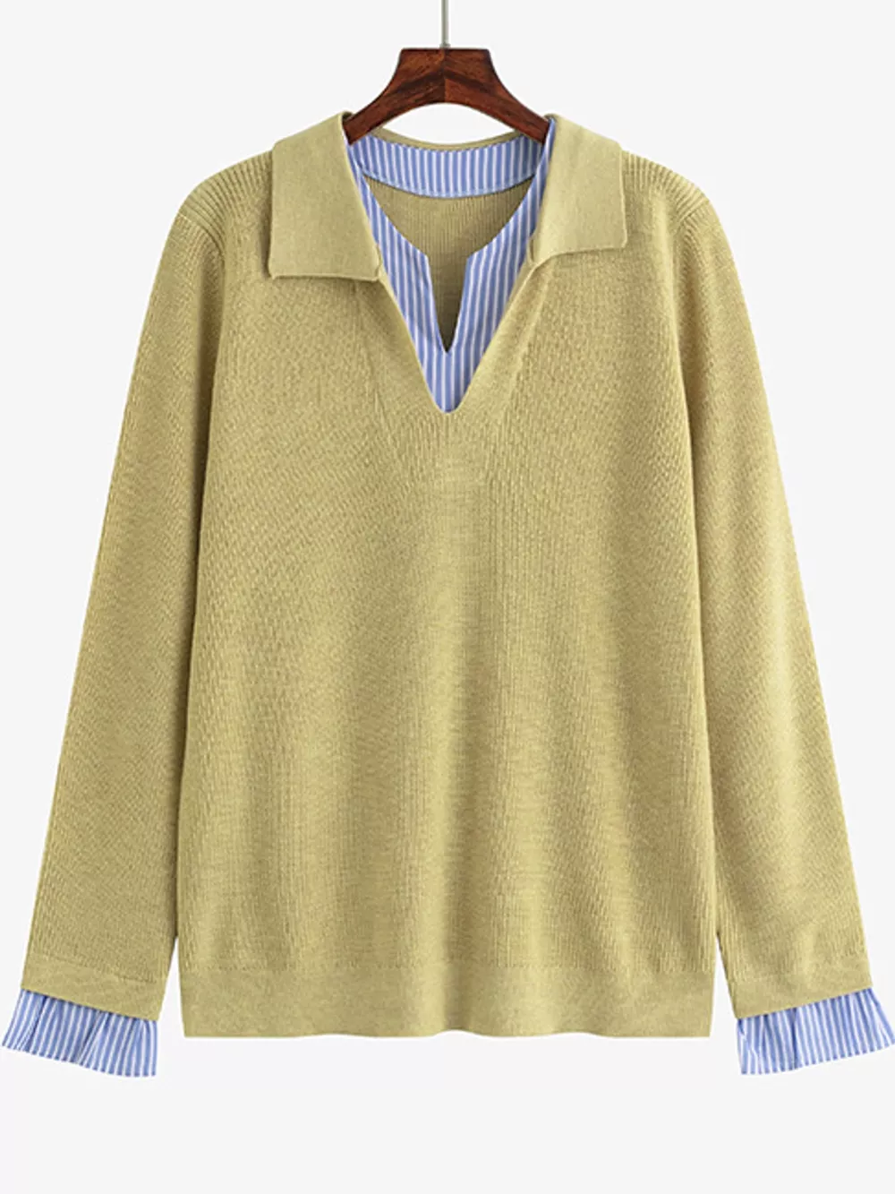 Plus Size Layered Look Striped Long Sleeve Sweater, image 4