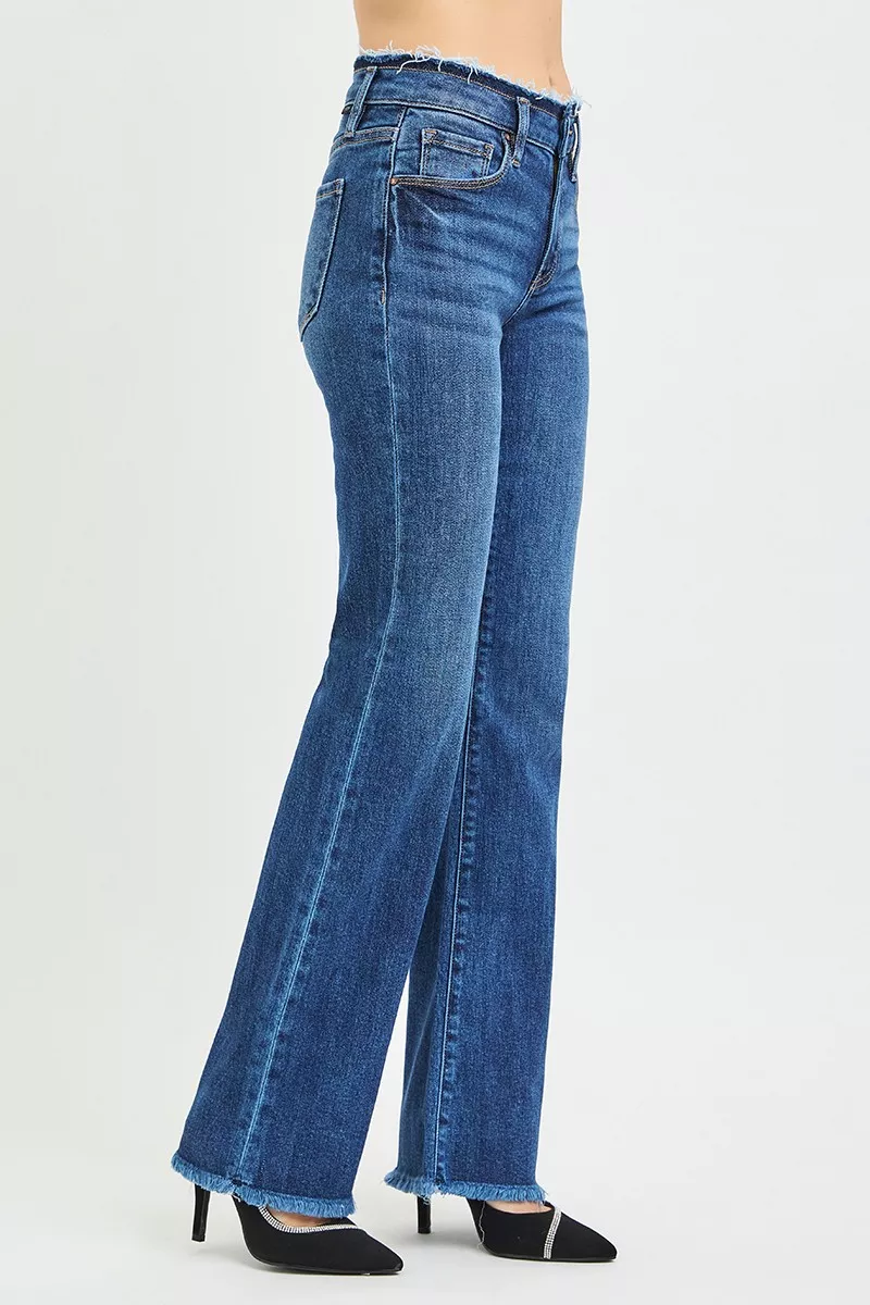 Full Size Mid Rise Bootcut Frayed Waistband Hem Detail Jeans Plus Size, image 5