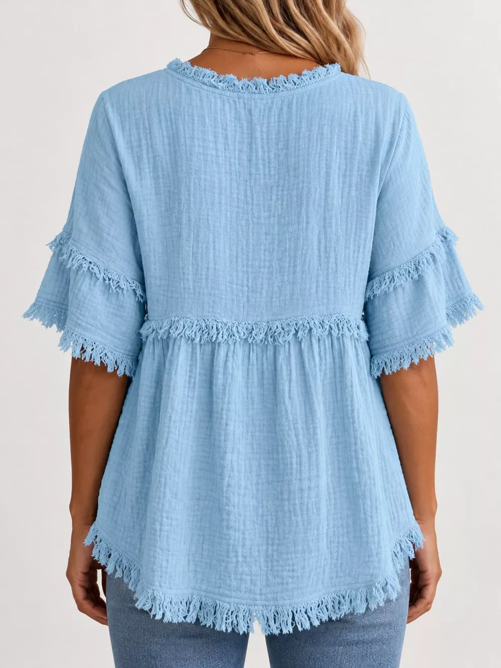 Full Size Frayed Edge Textured Blouse Plus Size, image 2