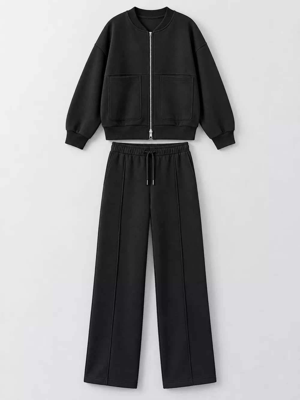 Casual Zip-Up Jacket and Wide-Leg Sweatpants Set, image 12