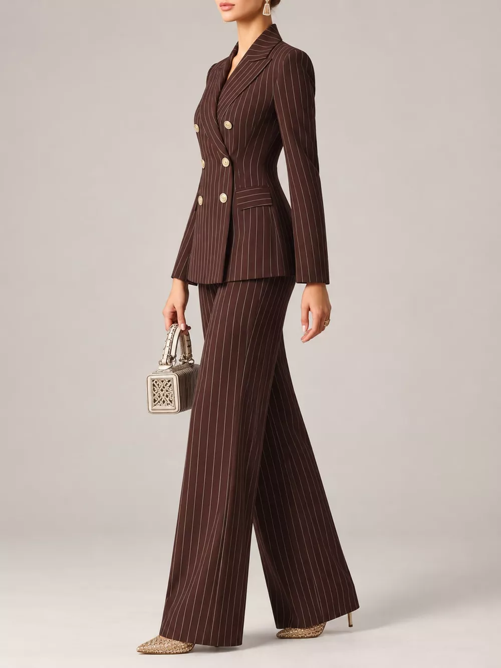 Double-Breasted Pinstripe Blazer and Wide-Leg Pants Set, image 28