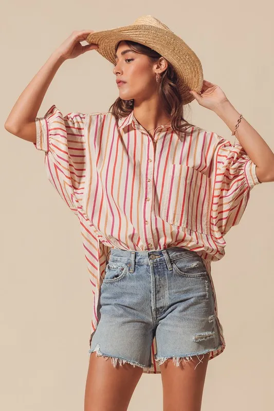 Multicolored Stripe Button Down Shirt, image 9