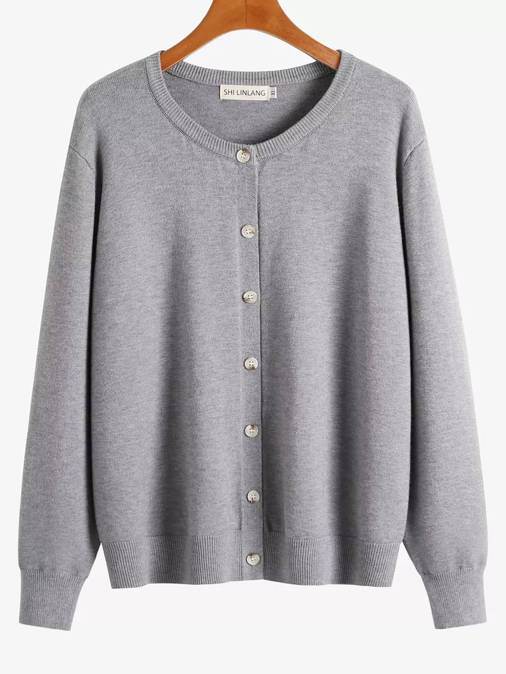 Plus Size Crew Neck Button-Down Knit Cardigan