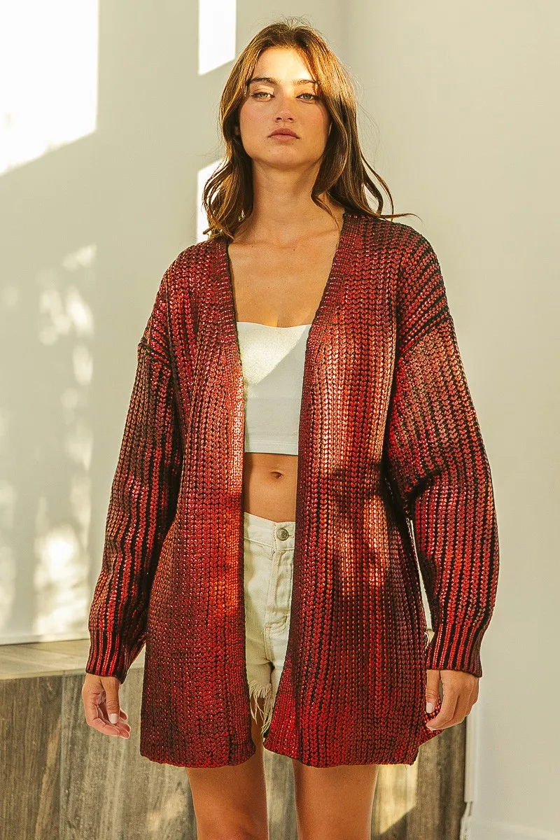 Metallic Knit V-neck Open Sweater Cardigan, image 12