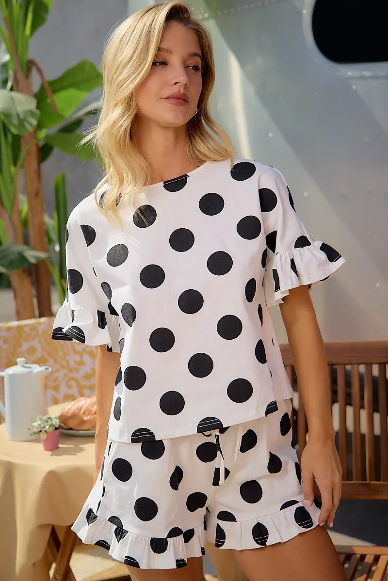 BiBi Polka Dots Printed Ruffled Detail Top And Shorts Set, image 6