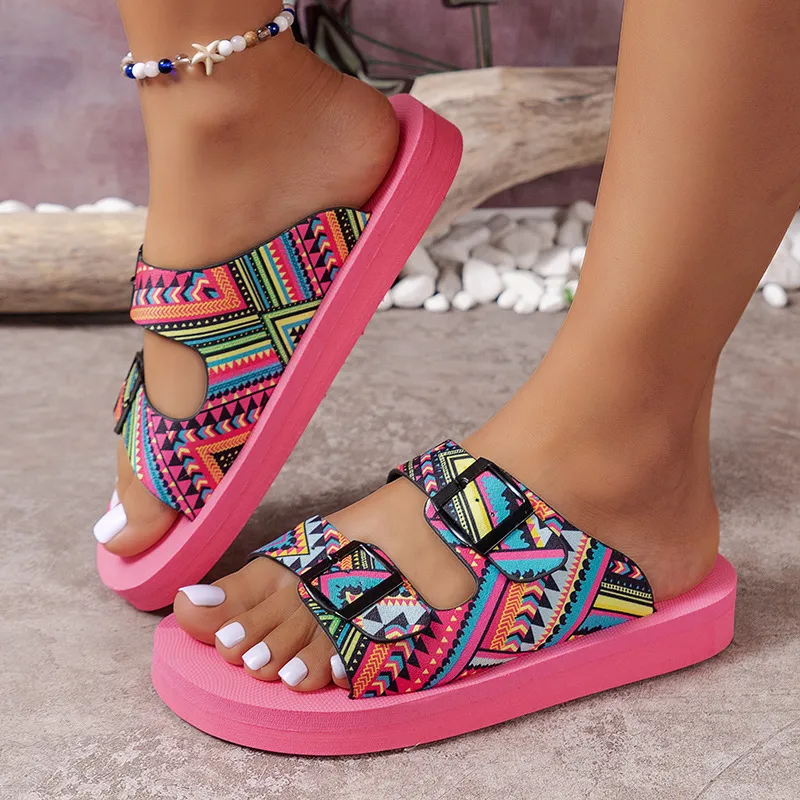 Ethnic Print Double Buckle Sandals, image 5