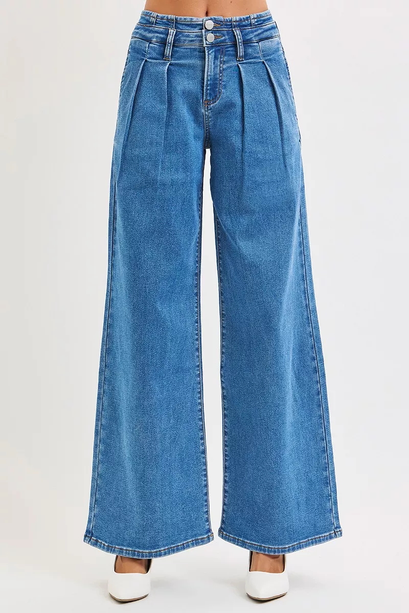 Full Size Mid Rise Fit Wide Leg with Pleated Detail Jeans Plus Size, image 4