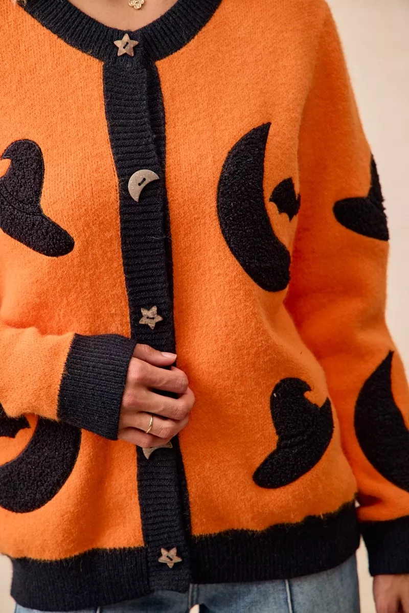 Halloween Witch Hat Moon Bat Artwork Cardigan, image 14