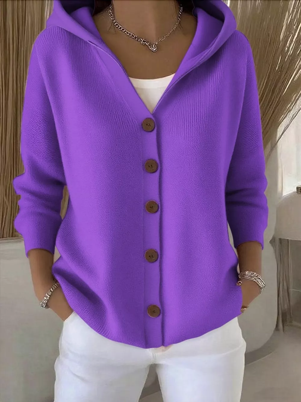 Full Size Hooded Button-Down Knit Cardigan Plus Size, image 29