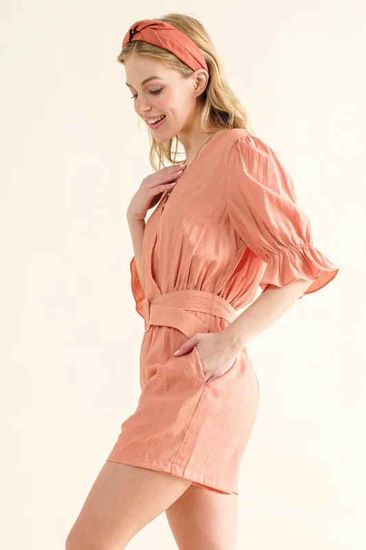 Flounce Sleeves Romper with Belt, image 6