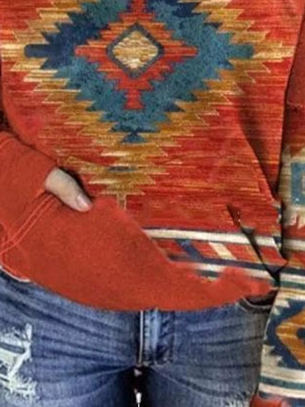 Full Size Aztec Print Hoodie with Kangaroo Pocket Plus Size, image 3