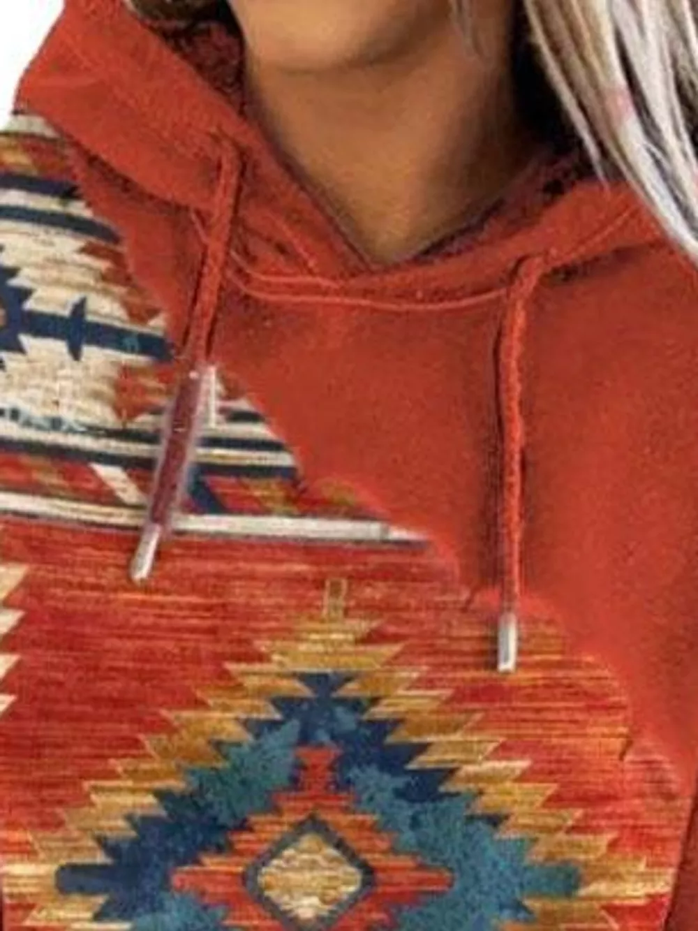 Full Size Aztec Print Hoodie with Kangaroo Pocket Plus Size, image 2