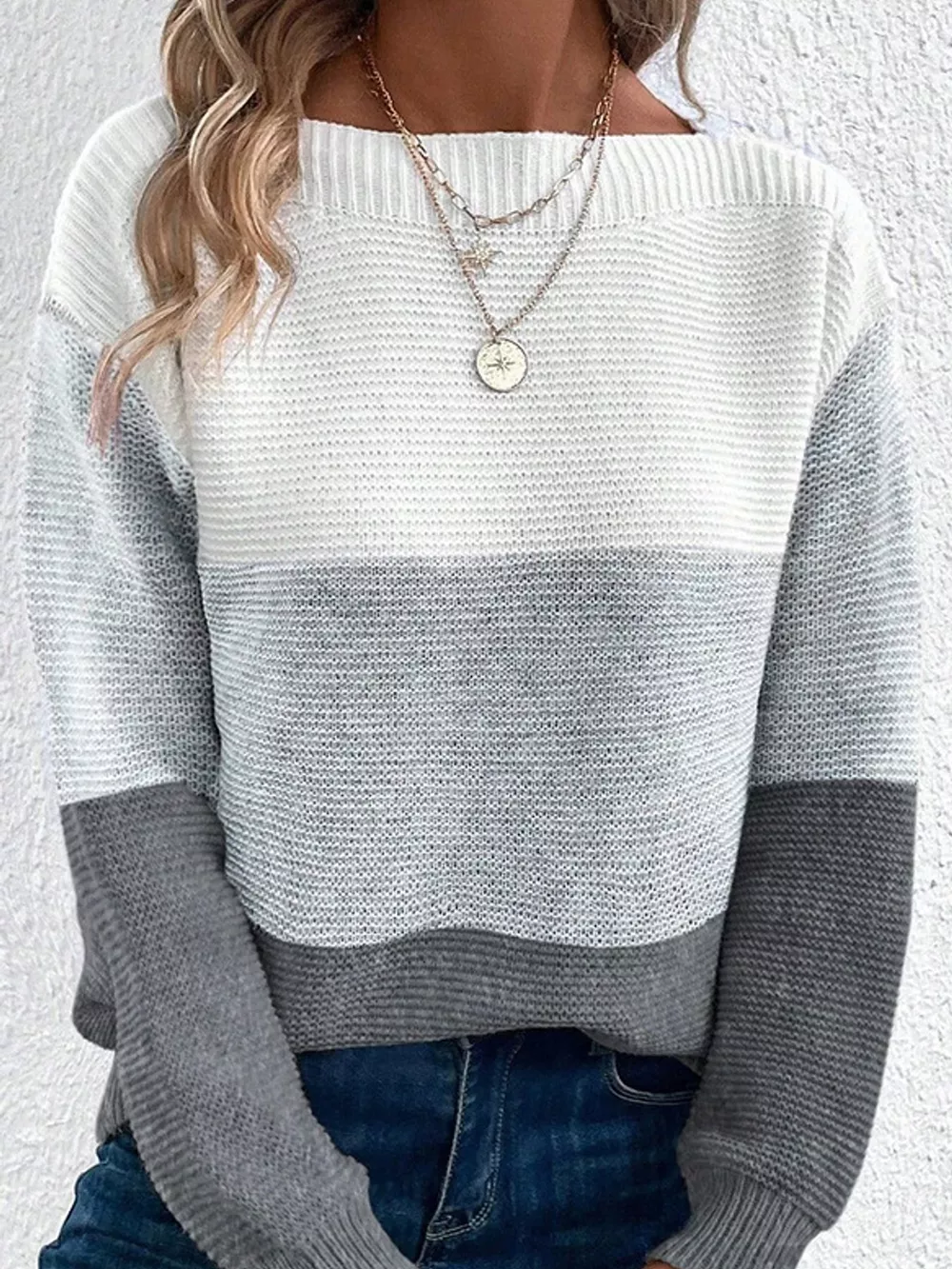 Full Size Color-Block Boat Neck Sweater Plus Size, image 36