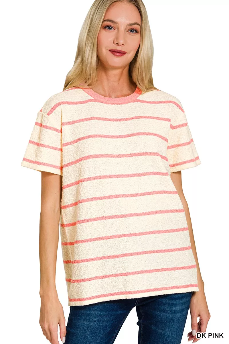 Textured Striped Crew Neck T-Shirt
