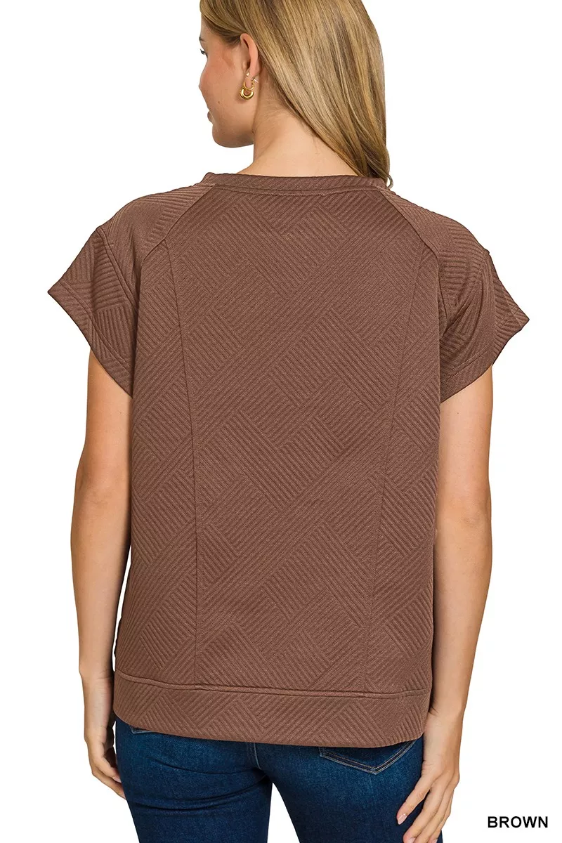 Textured Knit Jacquard Short Sleeve Top, image 2