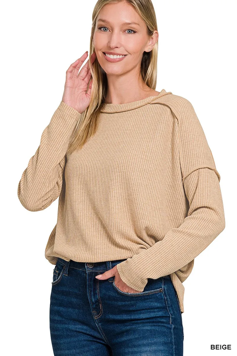 Ribbed Drop Shoulder Round Neck Sweater, image 2