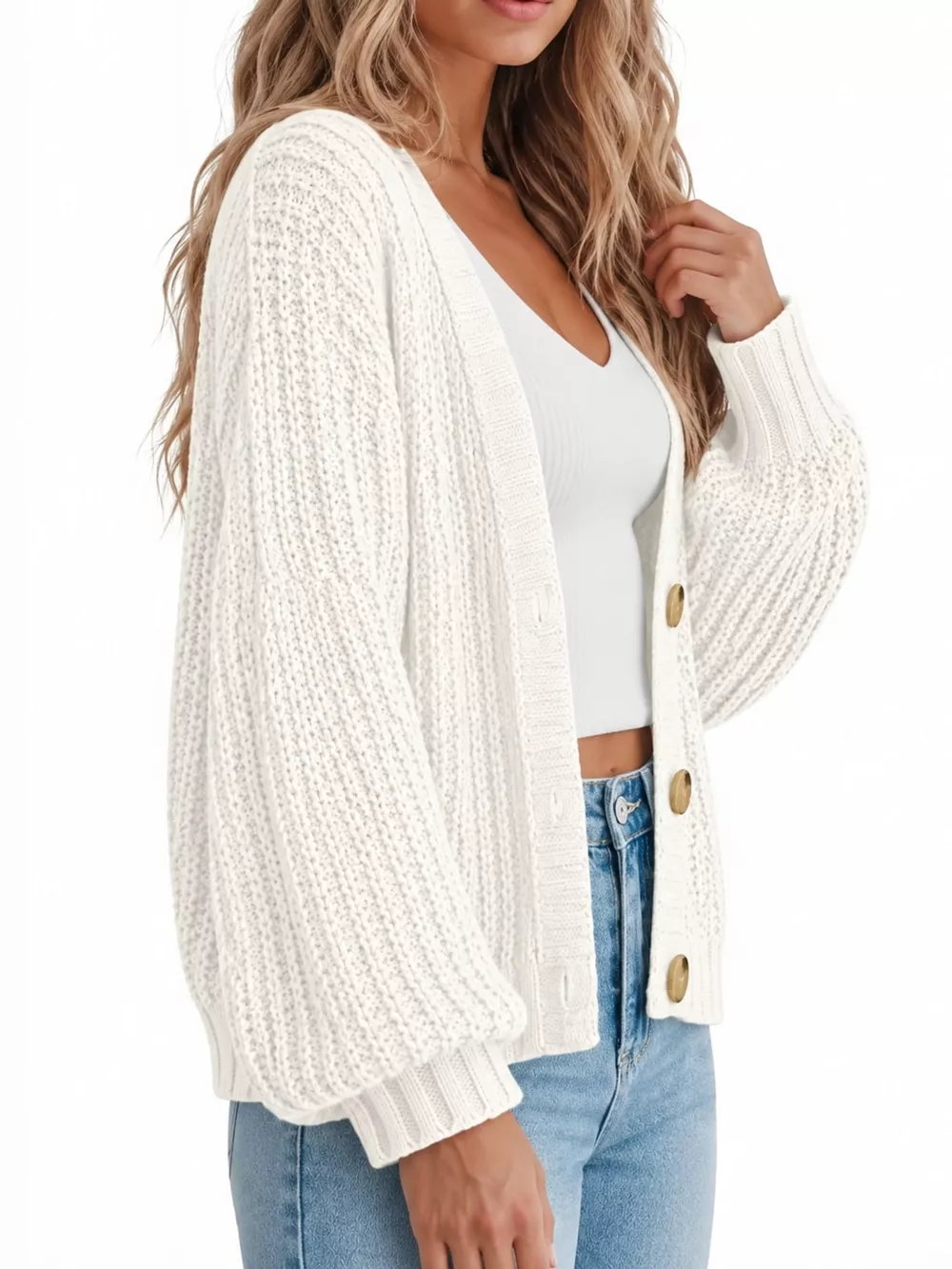 Full Size Chunky Knit Button-Down Cardigan Plus Size, image 14