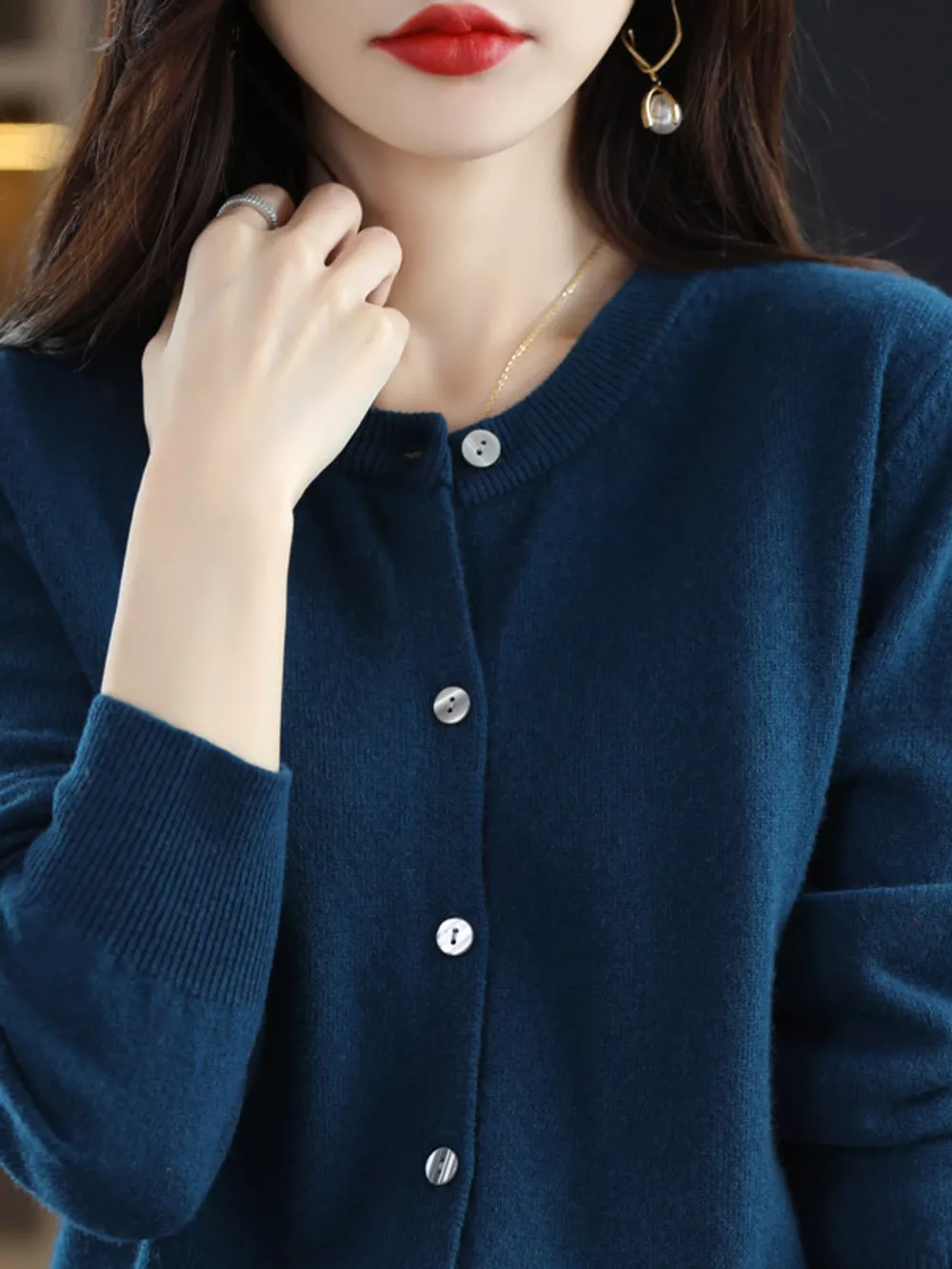 Classic Crew Neck Knit Cardigan, image 58