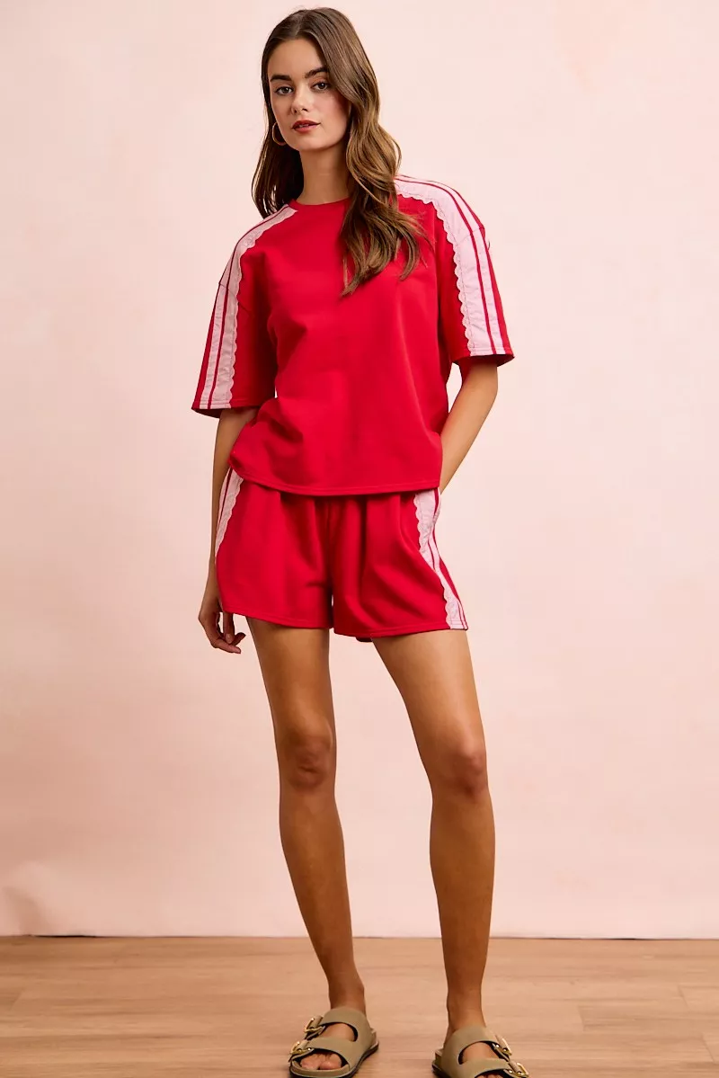 BiBi French Terry Side Lace Detail Short Sleeves Top, image 27