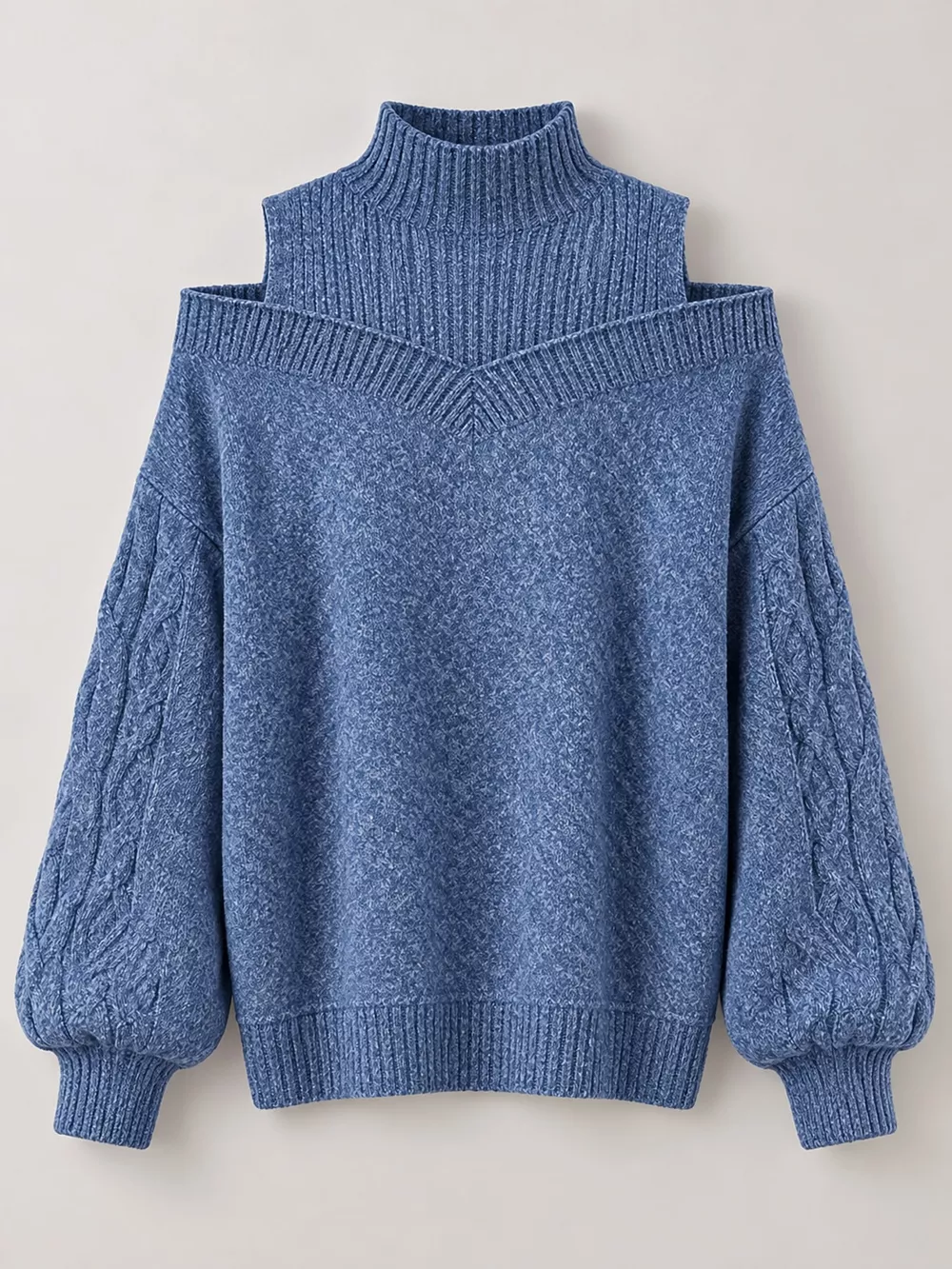 Full Size Cold Shoulder Mock Neck Cable Knit Sweater Plus Size, image 12