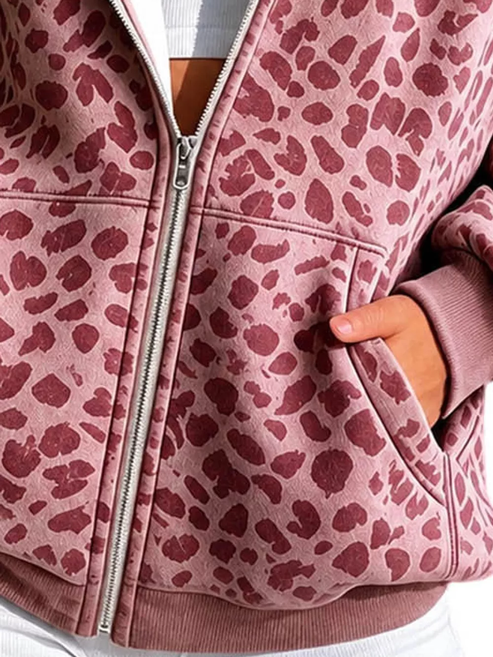 Full Size Leopard Zip Up Hoodie Plus Size, image 13