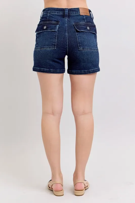 Full Size High Waist Back Flap Pocket Denim Shorts Plus Size, image 17