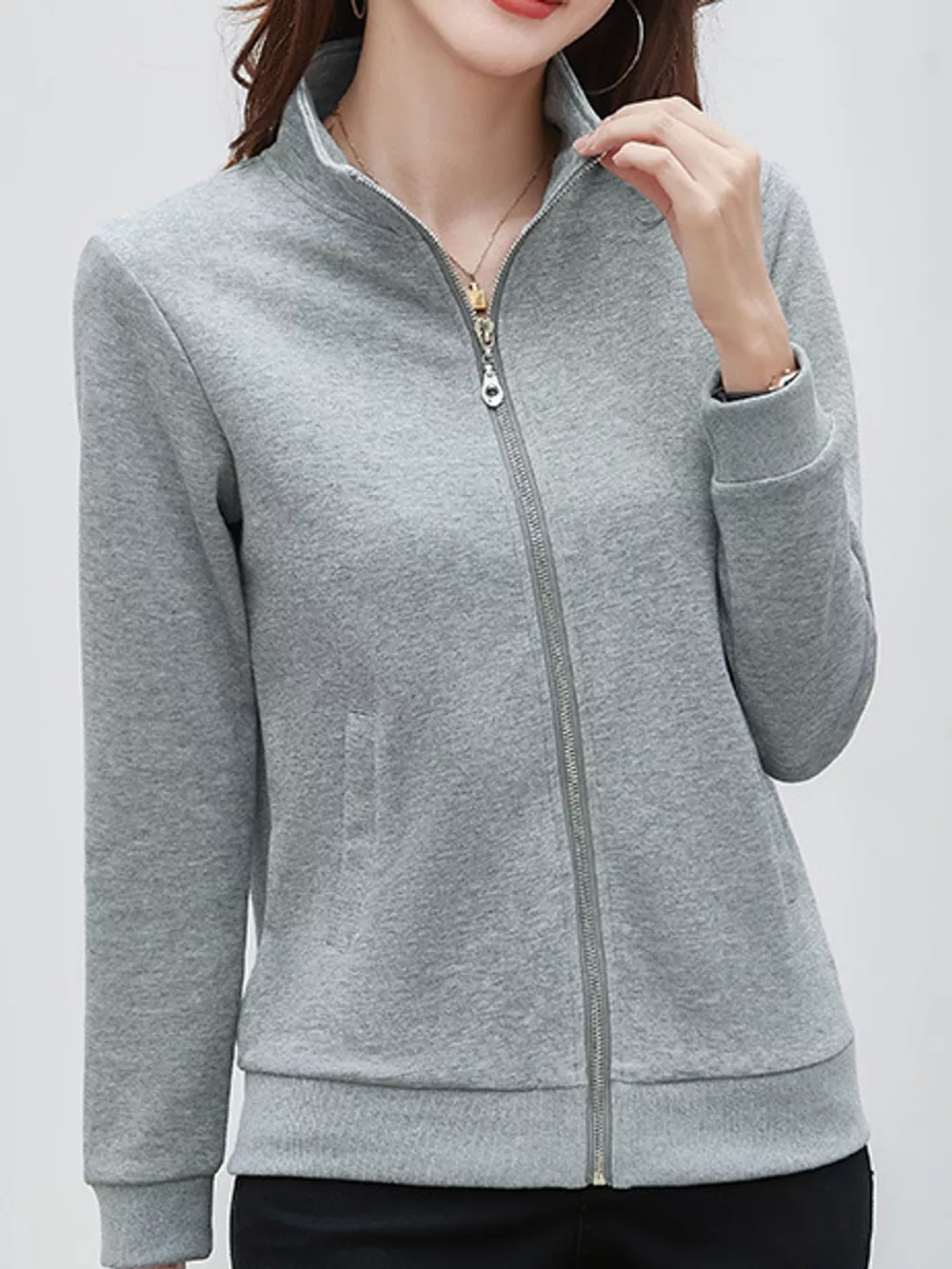 Full Size Stand-Collar Zip-Up Sweatshirt Plus Size, image 11