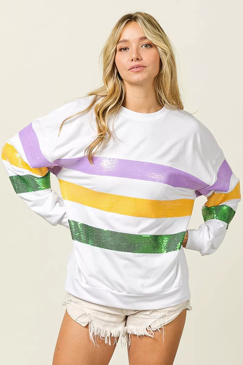 Sequin Mardi Gras Striped Round Neck Sweatshirt, image 13