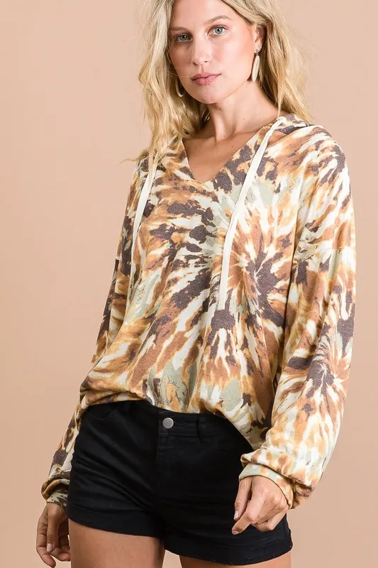 Tie Dye Terry Hoodie With Twill Tape Drawstring, image 5