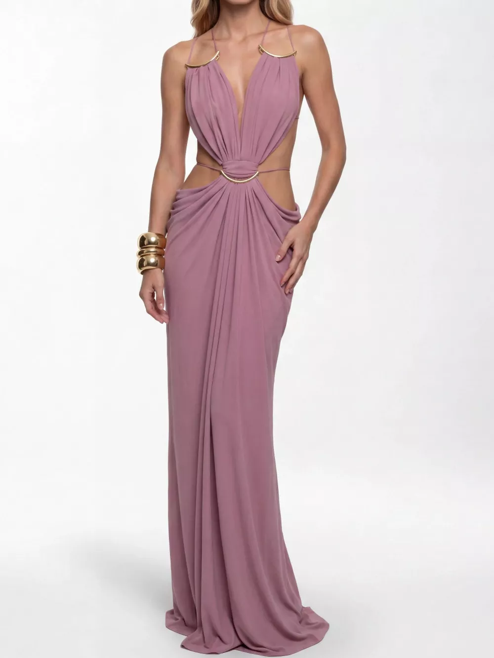 Backless Plunge Cut-Out Maxi Dress, image 12
