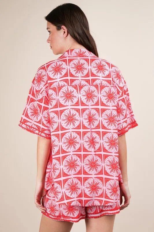 Full Size Tropical Printed Shirt Top and Shorts Set Plus Size, image 2