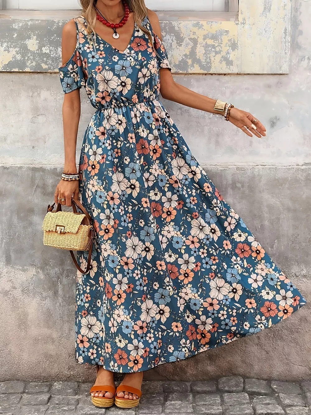 Cold Shoulder Floral Print Maxi Dress, image 9