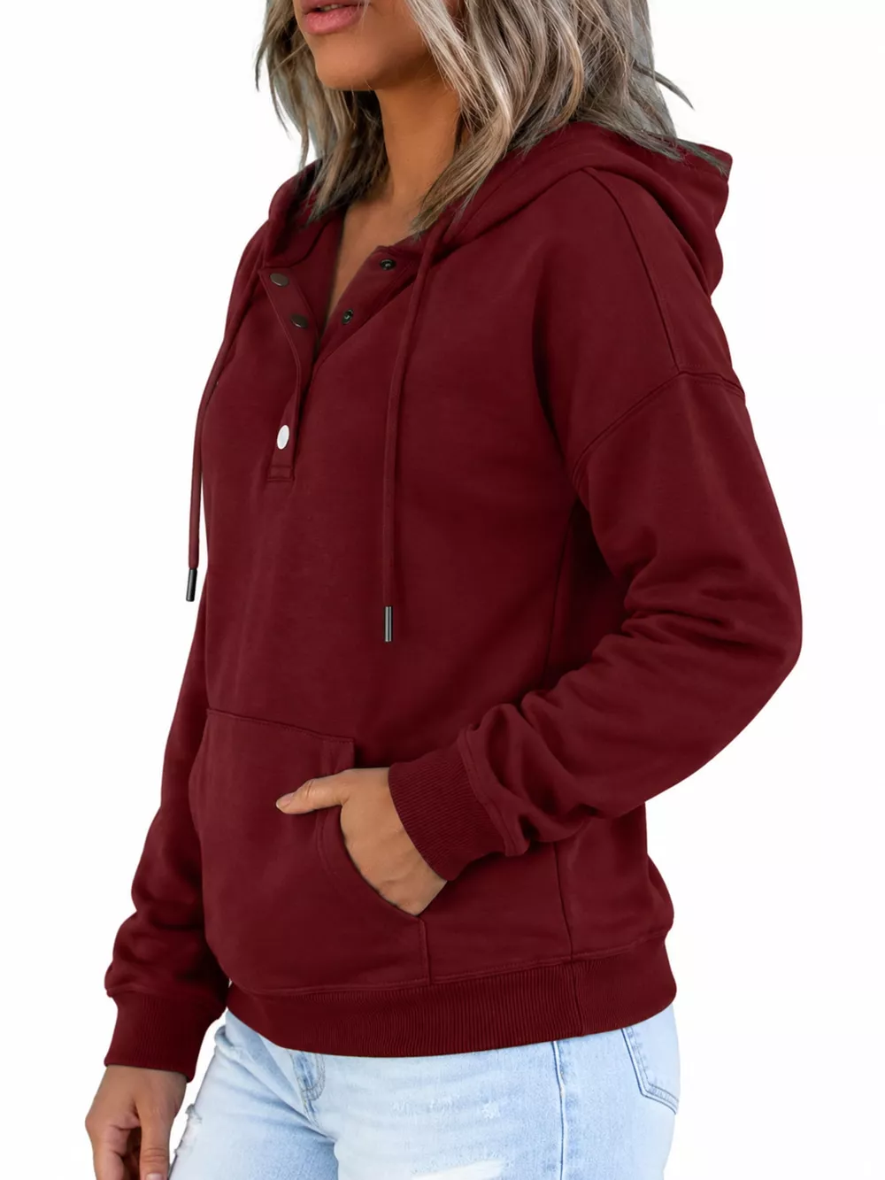 Full Size Kangaroo Pocket Dropped Shoulder Hoodie Plus Size, image 14