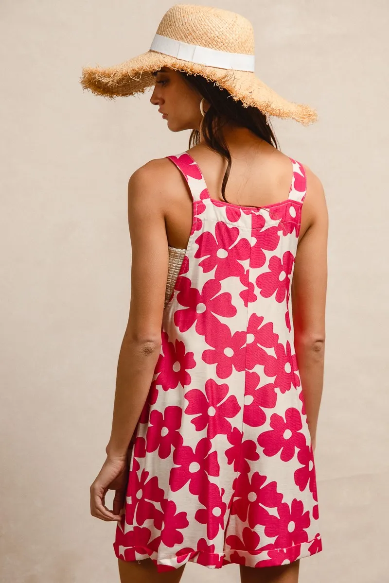 Floral Prints Tuck Detail Short Overall With Pockets, image 12