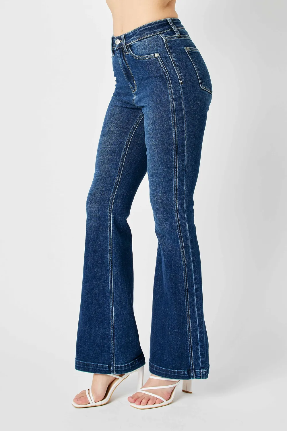Full Size Hw Angled Side Seam Detail Flare Jeans Plus Size, image 5
