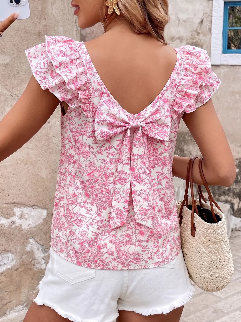 Floral Print Ruffle Sleeve Blouse, image 5