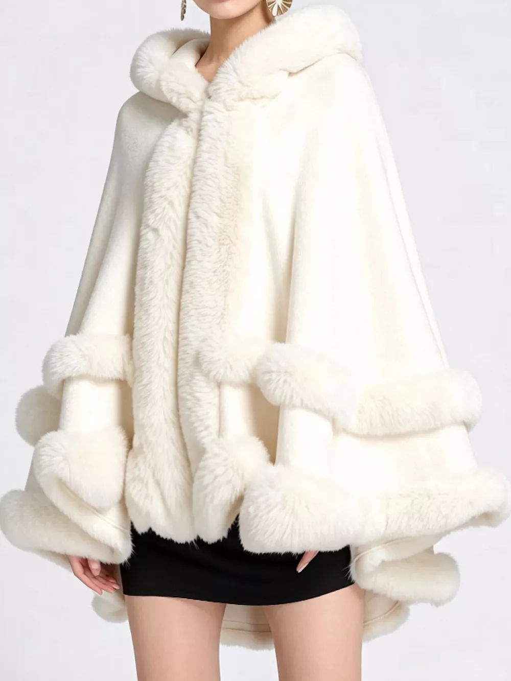 Faux Fur Trimmed Hooded Cape, image 44