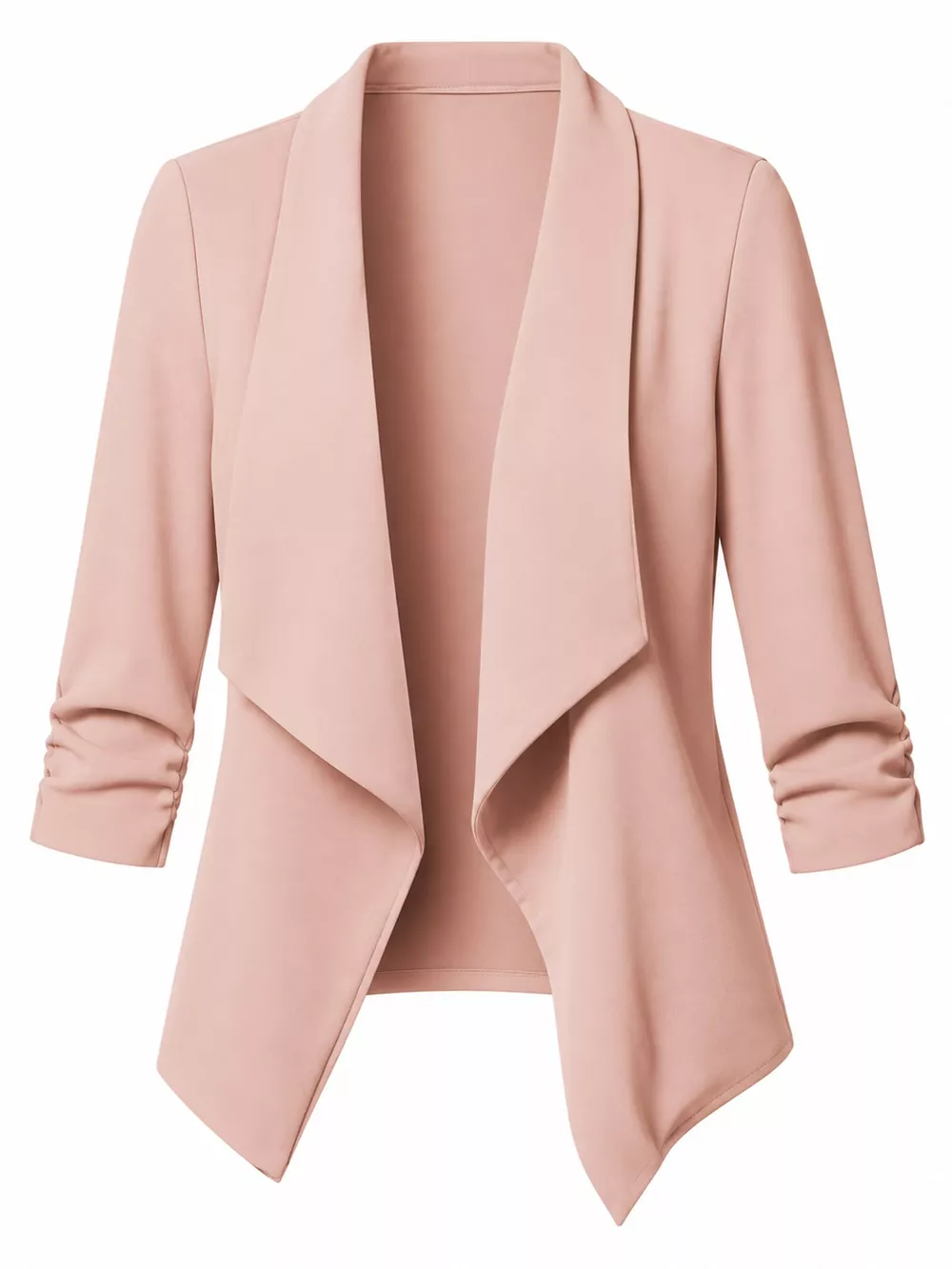 Full Size Open Front Drape Blazer with 3/4 Ruched Sleeves Plus Size, image 38